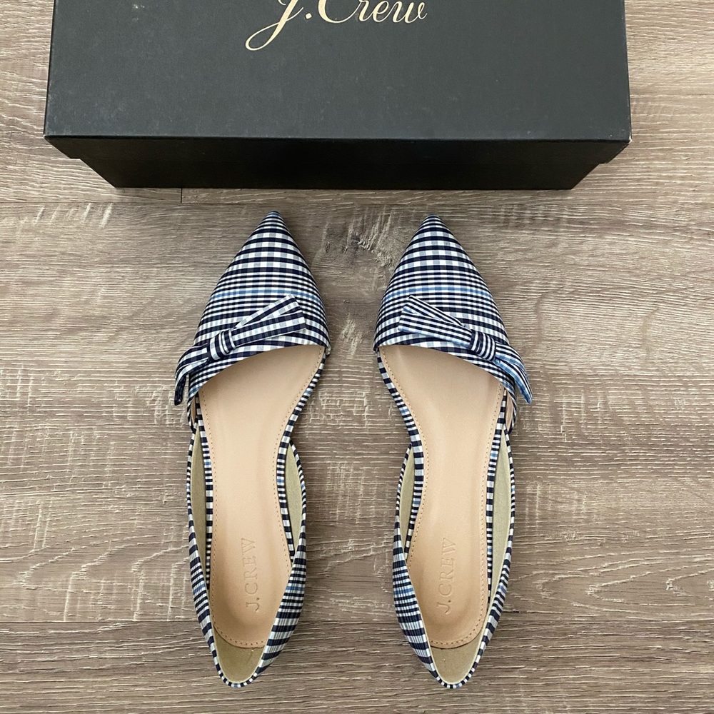 J Crew Sloan Bow Flats, Blue Plaid, US 6